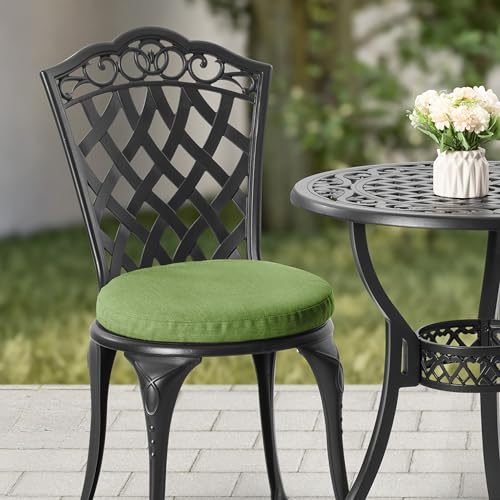 Image of NUU GARDEN 3-Piece Cast Aluminum Patio Bistro Set, Outdoor Table and Chairs Set of 2 with Umbrella Hole and Green Cushions for Patio, Balcony, Garden, Black