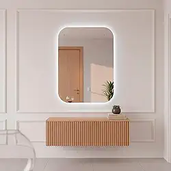 Espelho Decorativo de Parede Orgânico com Led Mod Retangular 55x75 para Sala Quarto Banheiro Hall (Led Quente)