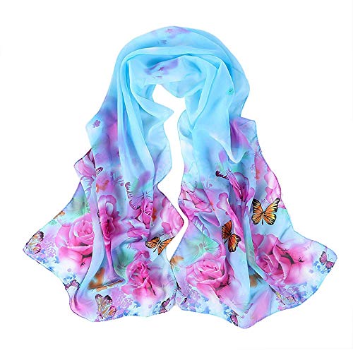 JURTEE Scarf for Women,Peony Flower Pattern Long Stole Scarves Holiday Vacation Travel Wrap Shawl Autumn Winter Gifts(Blue)