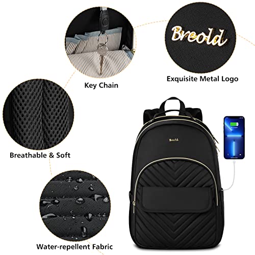 Womens Laptop Backpack,Stylish Work Business Backpack for Travel,Large Capacity Computer Backpack for 15.6 Inch,Back Pack School College Bookbag with USB Charging Port,Casual Daypack,Black2