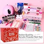 Acrylic Nail Art Kit-Nail Art Manicure Set Acrylic Powder Brush Glitter File French Tips U V Lamp Nail Art Decoration Tools Nail Drill kit for beginners with everything at home (White) - Image 2