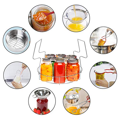 Canning Supplies Starter Kit,9 Pcs Canning Kit, Stainless Steel Canning Rack,Funnel,Jar Lifter,Kitchen Tongs,Jar Wrench, Silicone Scraper, Sponge Clean Brush, For Canning Mason Essential Tool #TOP7