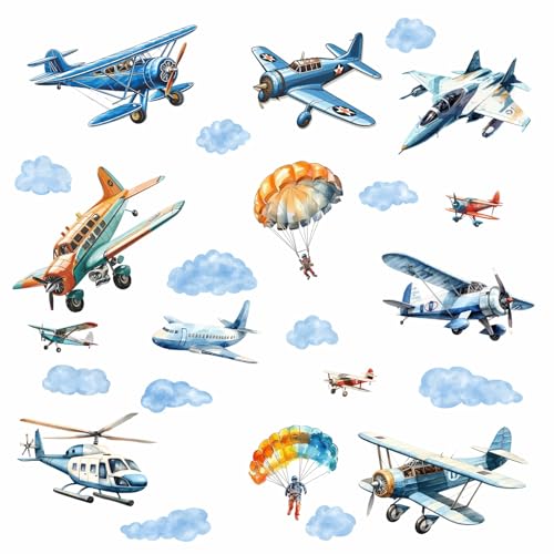 Barri Design 152 Airplane Wall Stickers Large Airplane Wall Decals Watercolor Plane And Clouds Wall Decal Aircraft Wall Stickers Vintage Plane Wall Sticker cover