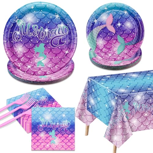 Ptecdrots Mermaid Birthday Decorations - 81Pcs Mermaid Party Supplies Including Mermaid Plates And Napkins cover