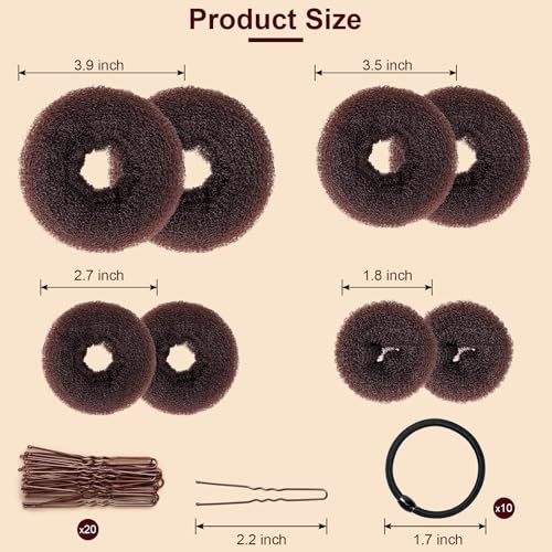 Amrules Hair Bun Maker Set, 8 Pieces Donut Hair Bun Maker With 10 Pieces Black Rubber Bands And 20 Pieces Bun Bobby Pins For Ladies thumb #1