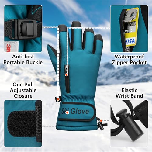 Snow Gloves,Ski Gloves 3M Winter Warm and Waterproof Cold Weather Gloves-for Parent Boys Girls- Skiing,Cyclin4