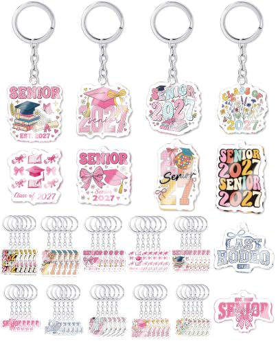 Porte-clés senior 2027 acrylique rose pour fille, accessoire de fête et sac étudiant