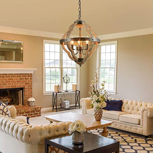 KSANA Farmhouse Chandelier for Dining Room, 3-Light Wood Chandelier, Orb Chandelier for Kitchen Island, Foyer, 15’’ Dia - Image 6