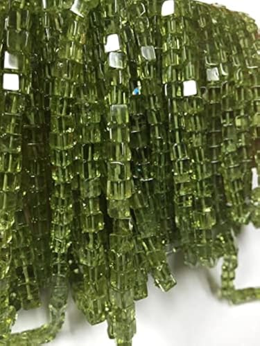Perles de péridot 4mm cube pour assembler un collier d'été bohème