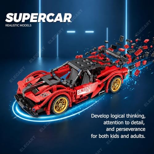 Image of 1:18 Scale Racing Car Building Block Set - Pull Back DIY Assembly Supercar Model | Compatible Bricks Toy for Kids, Adults, Collectors & Racing Car Lovers (RED)