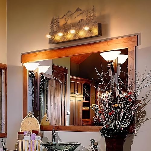 Image of TOCHIC Rustic Bathroom Vanity Light Over Mirror, 4 Lights Farmhouse Light Fixtures for Makeup Shaving, Dimmable Western Deer Sconces Wall Lighting for Mirror Cabinets, Powder Room, 24 inch L