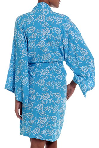 Novica Blue Batik Rayon Robe, Gorgeous In Cerulean' #TOP1