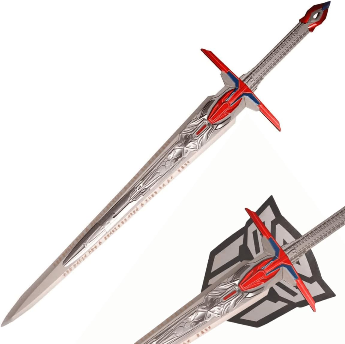 Sword Valley Optimus Prime Sword Replica with Display Hanging Board - 124cm/48.82" Total Length, Stainless Steel Blade, Blade Carving Rune Symbols - Cosplay Prop Sword of Judgement