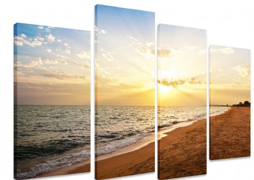 Multi Split Panel arte en lienzo Art  atardecer en la playa Mar Océano onda Bly nubes cielo horizonte verano arena dorada  Art Depot Outlet  4 Panel  101 cm x 71 cm (40 "x28")