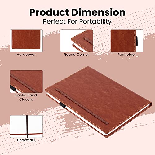 Image of Cubic Diary with Faux Leather Cover for Writing, Planning, Travel, Office Use, 80gsm A5 Paper Size, Hard Cover Binding Journal with Pen Loop, College Ruled Notebook, Color - Brown (176 Pages)