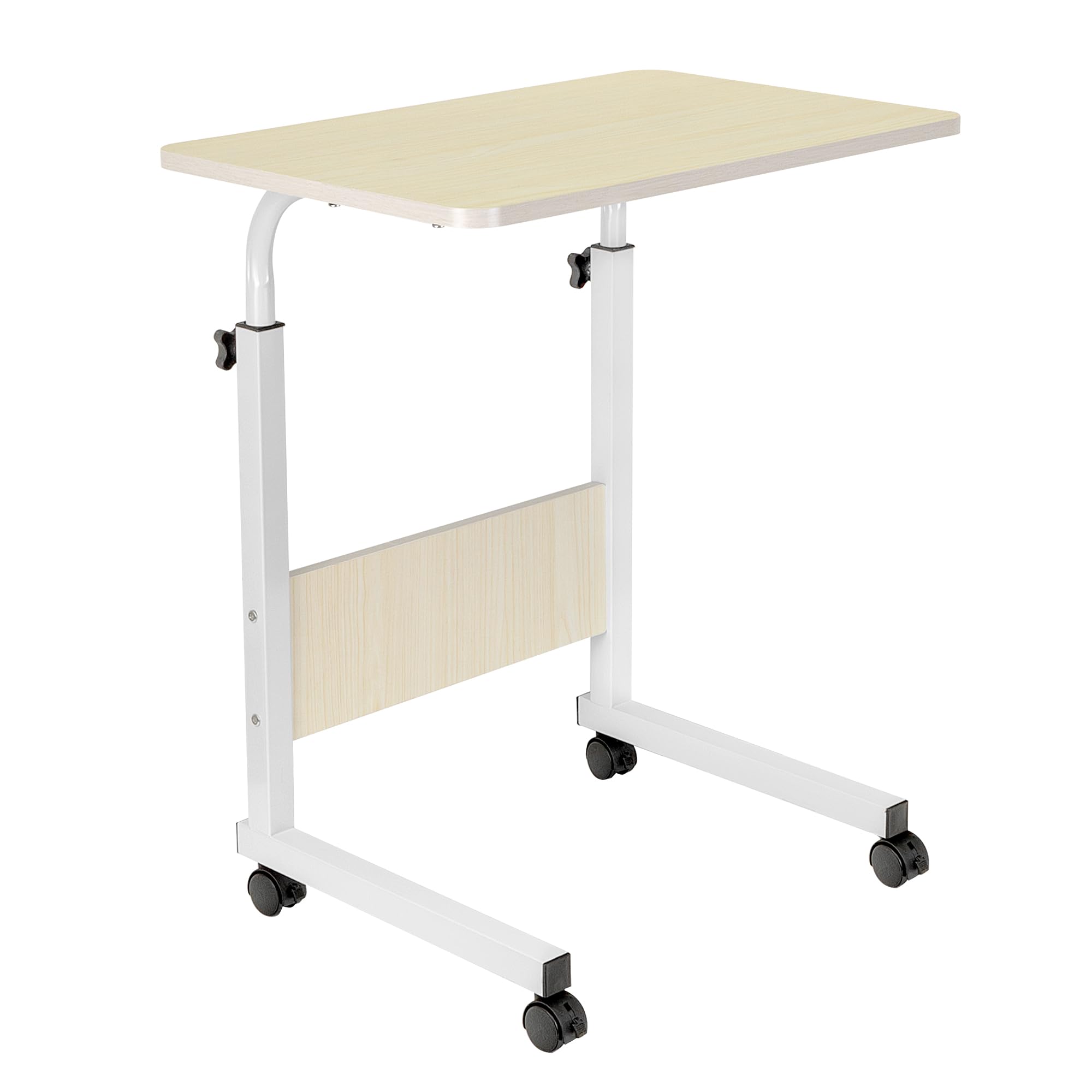 simpahome Height Adjustable Mobile Table Workstation Laptop Overbed Multi Table with Metal Frame & Rolling Castors - Birch