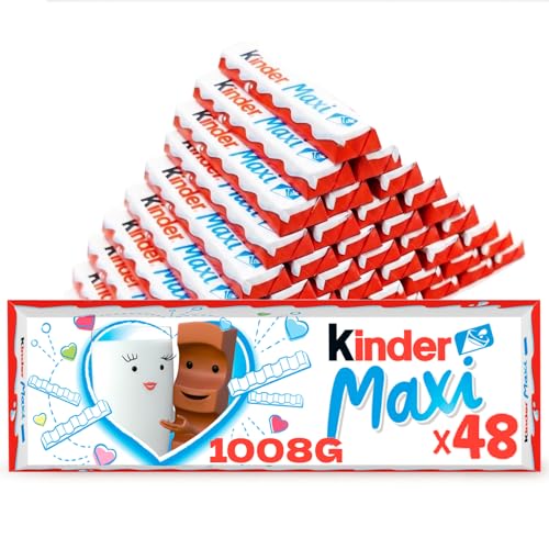 Kinder Maxi — Boite 48 Barres Chocolat au Lait (1 Kg) — Idée Cadeau Enfant & Adulte — Anniversaire, Collègue, Gouter d'école, Fête des Mères —...
