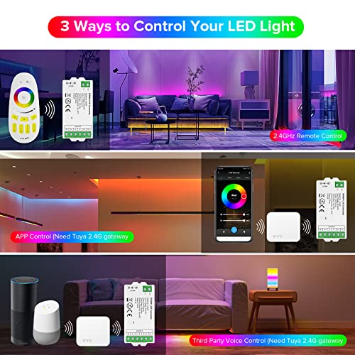 Image of SEZO C04RF 2.4GHz RGBW LED Controller Multiple Color Modes Controlled by RC03RFB RF Remote /Tuya 2.4GHz Gateway for 5050 FCOB RGBW LED Strip DC5-24V Max 12A (Remote /Gateway Not Included)