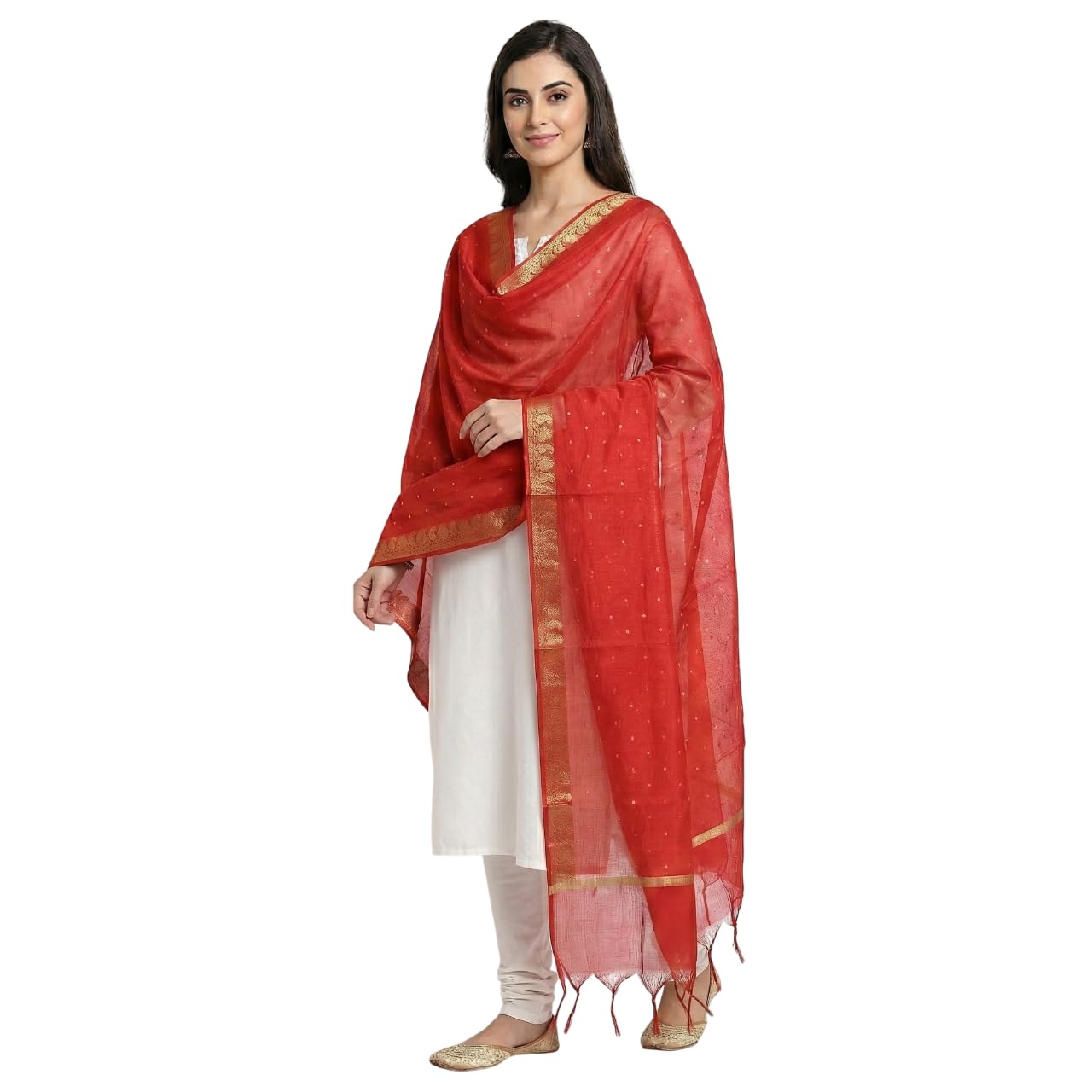 Women’s Banarasi Organza Silk Dupatta with Rich Gold Zari Border & Motifs-image-15