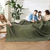 Bedsure Cooling Cotton Waffle Oversized King Blanket - Lightweight Breathable Rayon Derived from Bamboo for Hot Sleepers, Luxury Throws for Bed and Sofa, Olive Green, 120x96 Inches