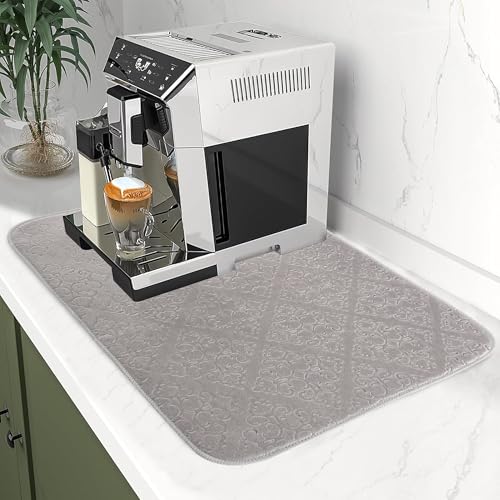 Image of Kuber Industries 50x70 Soft Microfiber Dish Drying Mat for Kitchen | Machine Washable & Quick Drying Water Absorbing Mat for Kitchen Dishes, Utensils & Crockery | Embossed Design - Grey
