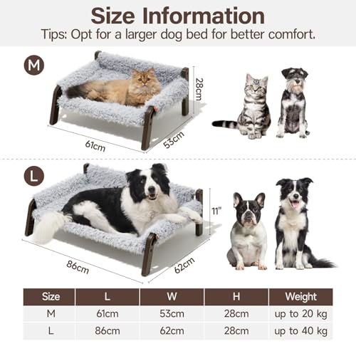 MEWOOFUN Hundesofa für Mittlere Hunde Erhöhtes Hundesofabett – Hundebetten für große und mittelgroße Hunde mit rutschfester Unterseite, Atmungsaktives Hundeliege mit Abnehmbarem, 87 x 63 x 28 cm, Grau
