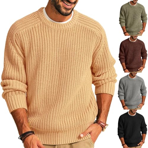 Mens Crewneck Knit Sweaters Casual Textured Pullover Sweater Cable Knitted Sweater Slim Fit Business Pullover Knit Sweater3