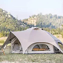 MIIKHI Barraca hexagonal para 6 homens, barraca de acampamento para família para 6 pessoas com vista panorâmica de 360°, 4 estações, luxuosa, camada dupla, grande, lona, glamping, sino, tenda, para