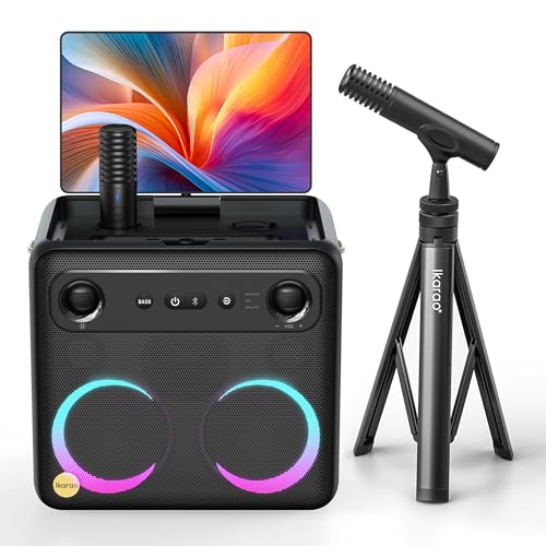 Ikarao Karaoke Machine with Microphone Stand, Portable Bluetooth Speaker for Party, Backyard, Karaoke System with 2 Wireless Microphone for Adults Kids, for Women, Men, Singing Lovers option