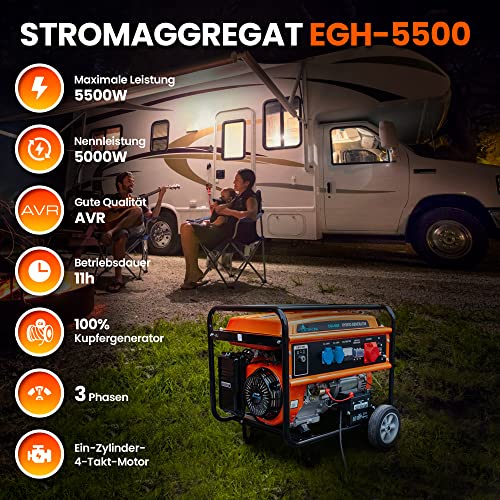 Extralink Stromerzeuger 5500W Benzin/GAS | Notstromaggregat mit 188F-Motor, reinem Sinus, 2× 230 V...