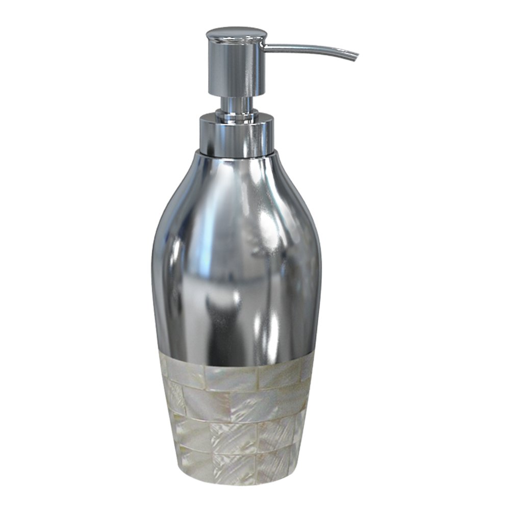 nu steel JA6H Jakarta Collection Liquid Soap & Lotion Dispenser Pump for Bathroom or Kitchen Countertops, Metal with Mother of Pearl Finish, Small, Mop & Shiny