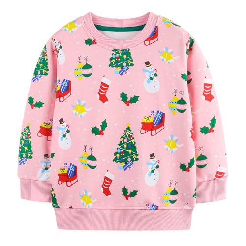 Tokeya Sudadera Niñas Bebe Jersey Sin Capucha Manga Larga Algodón Camiseta Dibujos Pullover Casual Deporte Cuello Redondo Basica Top para Infantil Ropa 6-7 Años, Rosa