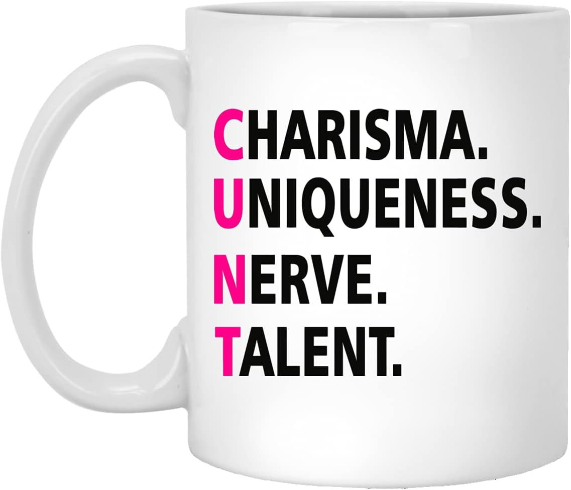 Rupaul's Drag Race Inspired Coffee Mug, Charisma, Uniqueness, Nerve, Talent 11oz, White, QGT5TSCVWX-11oz