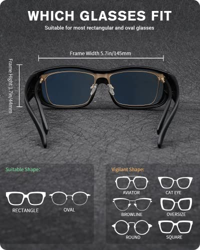 Meeloog Polarized Fit Over Glasses Sunglasses For Men, Rectangle Wrap Around Sun Glasses for Driving Riding Fishing MST00064