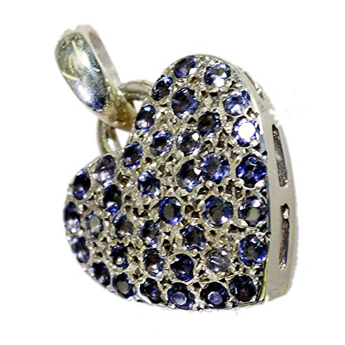 Pendentif coeur en iolite véritable et argent sterling fait main pour femme