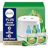 Febreze Plug Scent Booster Starter Kit – Air Freshener, Oil Diffuser, Continuous Scent Device, Includes 2 Gain Refills