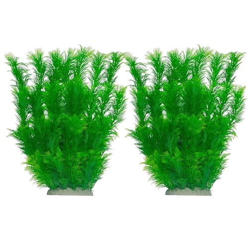 SIYIPURR Fish Tank Plants 13.78 Inch 2 Pack Aquarium Plants Plastic Realistic Soft Plastic Fish Tank Decorations with Stable Ceramic Base Natural Artificial Aquarium Ornaments Decor for Fish Tanks