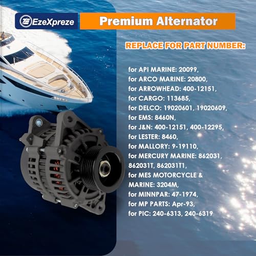 Image of Ezexpreze 8460 New Alternator for Mercruiser Model 350 Mag MPI, 4.3L EFI, 454 Mag Bravo MPI, 5.7L Ski, 7.4L MIE, MX 6.2L 20099, 400-12151, Apr-93, 862031, 113685