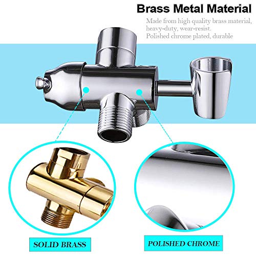 Shower Arm Diverter 3 Way with Handheld Shower Mount Bracket, G1/2 Universal Brass Shower Diverter Valve Bathroom Shower System Replacement for Hand Shower and Fixed Spray Head, Chrome Plated