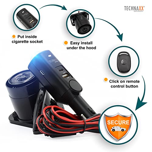 Technaxx Car Alarm with PIR Motion Sensor & 105 dB Siren, Vehicle Security System with Remote, Panic Button, 7-Day Battery - Image 2