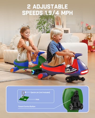 FanttikRide N7 Pro Electric Wiggle Car with Pedal, Rechargeable Battery, CyberWiggle, 2 in 1 Swing Car, 2 Speed, Anti-Rollover, Flashing Wheels, Bluetooth, for Ages 3 and Up, 150 Lbs, Green