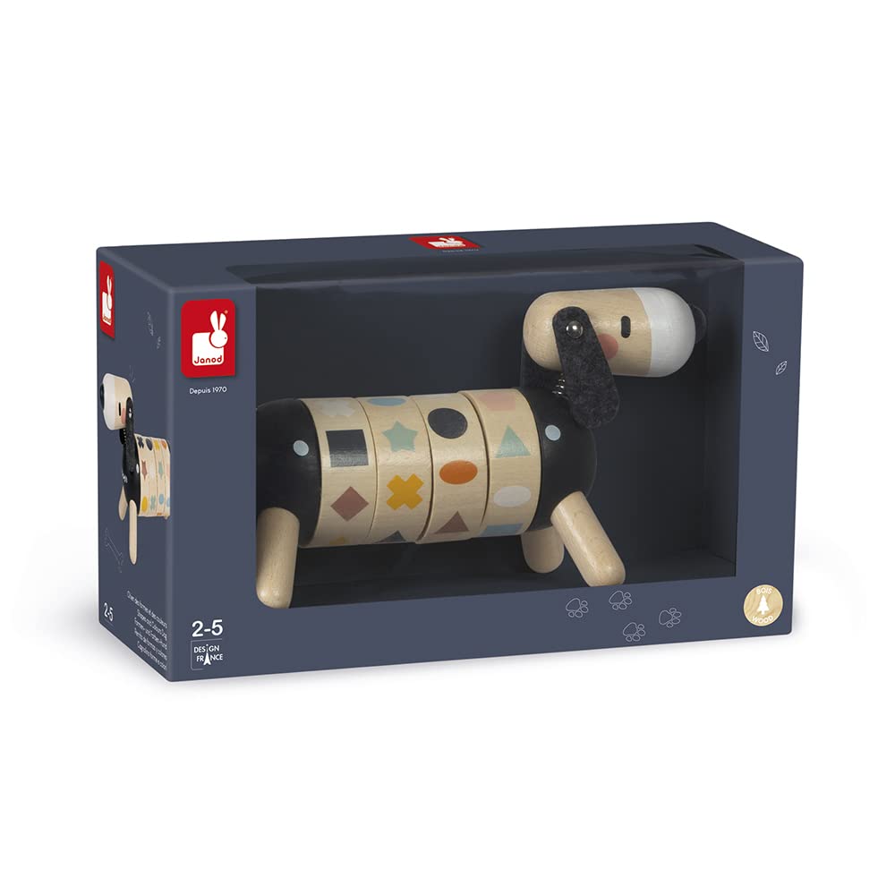 Janod - Chien des Formes et Couleurs en Bois - Collection Sweet Cocoon - Jouet d'Eveil et Premier Age Peint à l'eau - Apprentissage des Formes et Couleurs - Dès 2 Ans, J04421