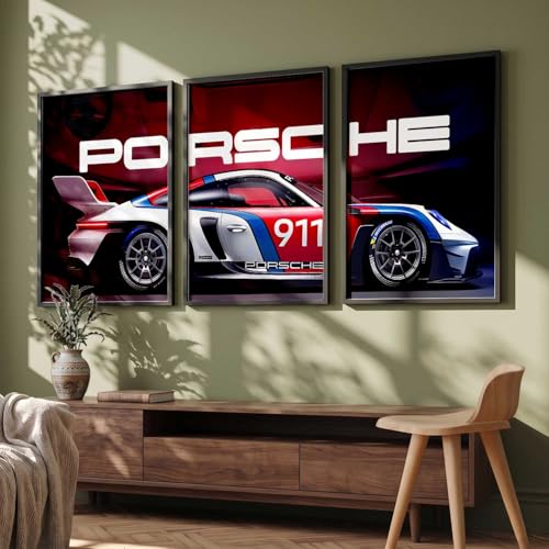 Image of HOMESY Sports Car Framed Posters Gift Items for Boys Room | Wall Decoration for Bedroom Living Room Office Gaming Room Decor | Sports Cars Poster with Frame for Wall Decor Set Of 3 Size (10x13 inch,BLACK)