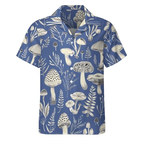 TiwBski Funny Mushroom Graphic Button Down Shirt for Men Short Sleeve Colorful Beach Shirt Hawaiian Shirts