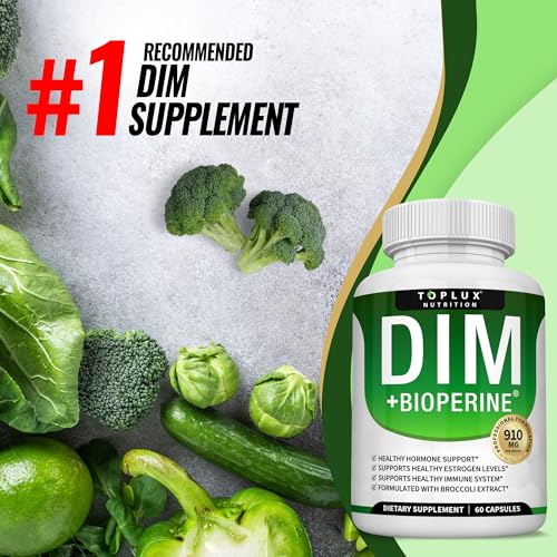 Image of Toplux DIM Supplement 910mg - Diindolylmethane to Support Estrogen Metabolism & Hormone Balance for Men & Women, Vegan Non-GMO 60 Capsules