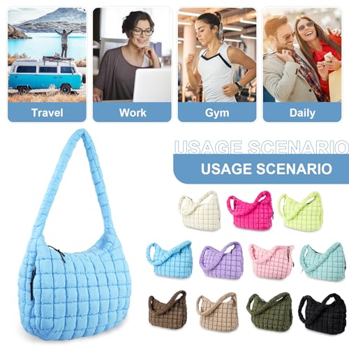 Image of Quilted Puffer Tote Bag Purse Puffy Crossbody Shoulder Bag,Lightweight Nylon Hobo Bag Puffer Carryall Bag for Women Girl
