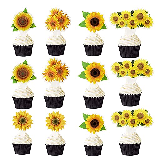 48 Pcs Sunflower Cupcake Toppersbirthday decorations sunflowersSunflower Birthday Party Decorations SuppliesSunflower