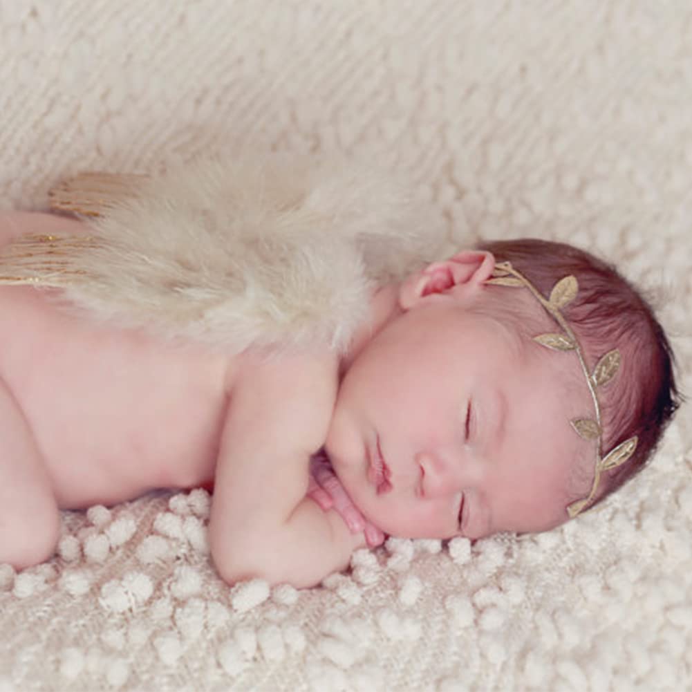 Uposao Costume D’ange Pour Bébé – Ailes En Plumes Et Bandeau Fleur, Accessoire Photo Nouveau-né 0-2 Mois, Blanc/rose, Doux Et Confortable, Parfait Pour Séance Photo Et Anniversaire