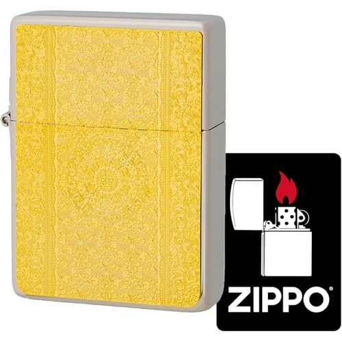 ジッポー(Zippo) ライター 特製ステッカー付き 防風 真鍮製 1935レプリカケース メタルプレート ダマスク柄 ゴールドメッキ ギフト プレゼント 1935 DAMASK (C)G・G