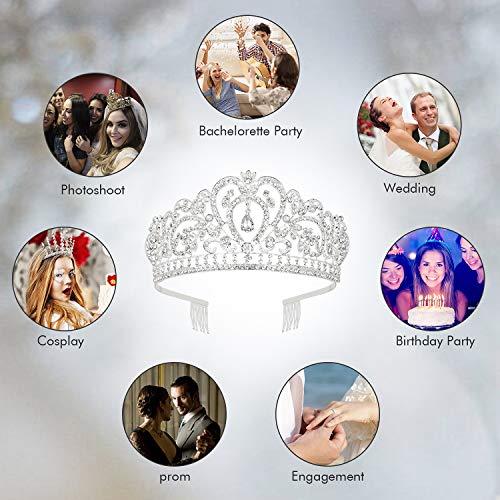 Makone Silver Crystal Crowns And Tiaras With Comb For Girls Or Women Queen Crown Princess Hair Accessories Christmas Birthday Halloween Party Wedding Tiaras Valentines Gifts(Style-6) #TOP5